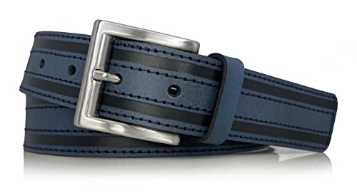 almela - Cinturón hombre y mujer- Piel legitima - 3,5 cm de ancho - Cuero - Vestir, Jeans, Sport, Shorts, Bermudas, Tejanos… - Caja de regalo (100, Azul Marino) Cover