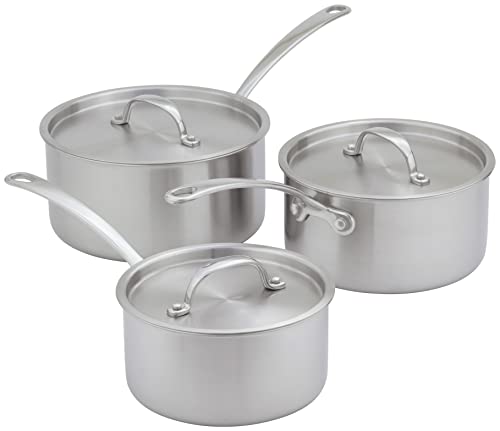 Stellar Eclipse STPA1 Topf-Set, 6-teilig, 1,5QT, 3QT und 4QT Töpfe mit beschwertem Edelstahldeckel, dreilagige Konstruktion, induktionsbereit