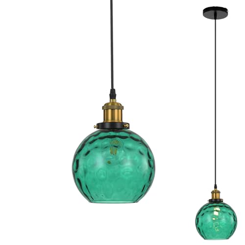 LFsem Lampadario a Sospensione con Sfera in Vetro da 15cm, Lampada a Sospensione a Soffitto Retrò Industriale con Presa E27 in Bronzo (Verde)