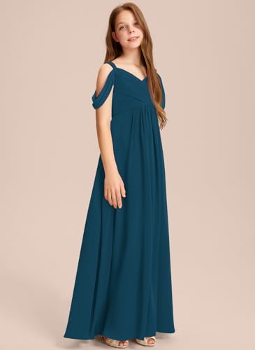 Junior Bridesmaid Dresses Off Shoulder Floor-Length Chiffon Flower Girl Dress for Teen Girls Party Pageant Gown3
