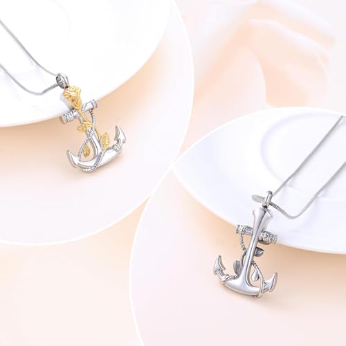 zeqingjw Cremation Jewelry for Ashes Pendant - Ship's Anchor Urn Necklace Rose Flower Keepsake Urn Memorial Ash Jewelry for Women Men3