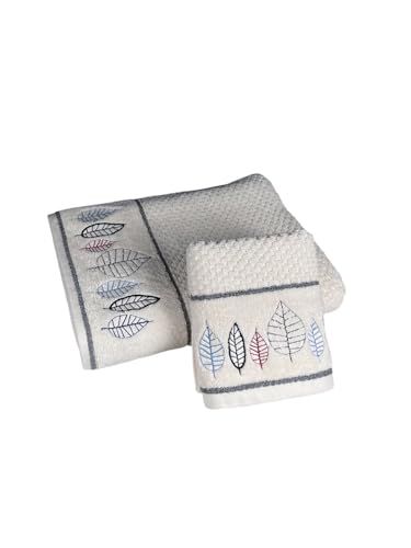 Image of SENSES By Riba Cotton Towel Set 550 GSM - Design 4, 2 Pcs| 1 Bath + 1 Hand Towels Combo | Super Soft, Absorbent, Lightweight, Antimicrobial, Low Linting