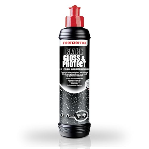 Menzerna Auto Politur & Versiegelung für dunkle Lacke | Black Gloss & Protect 250ml Autopolitur | Schwarze Polierpaste zur Entfernung leichter Kratzer