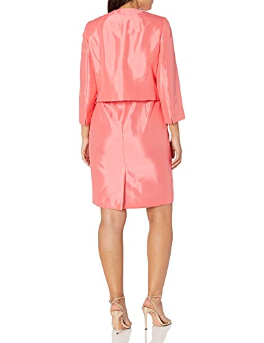 Le Suit Women's Plus Size Shiny Fly Away Jacket With Sheath Dress, Coral, 16W #TOP1