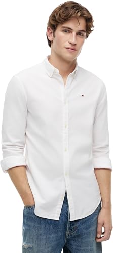 Tommy Jeans Tjm Slim Stretch Oxford Shirt Dm0dm09594 Camisa de manga larga, Blanco (White), M Hombre