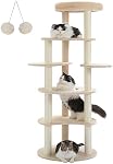 PAWZ Road [61''=156CM] Cat Tree for Indoor Large Cats, 6-Levels Cat Climbing Tower with 9 Scratching Posts Wrapped in 100% Natural Sisal Rope, Large Top Perch and Interactive Dangling Ball Beige