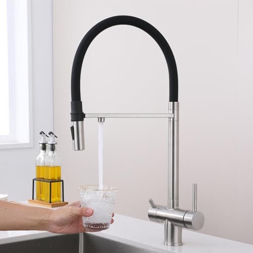 Robinet de cuisine avec filtre à eau douchette extractible inox durable