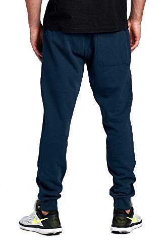 PROGO USA Men's Joggers Sweatpants Basic Fleece Marled Jogger Pant Elastic Waist (X-Large, Navy (Slanted Pocket))