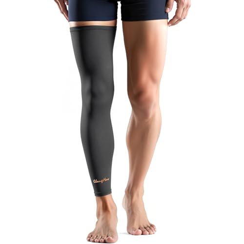 Copper-Infused Leg Compression Sleeve Ultra Breathable Full Leg Compression Sleeve for Pain Relief,Arthritis, Muscle Recovery, Swelling, Inflammation, Leg Sleeve for Thigh, Calf, Knee, Men & Women (Black, Large)