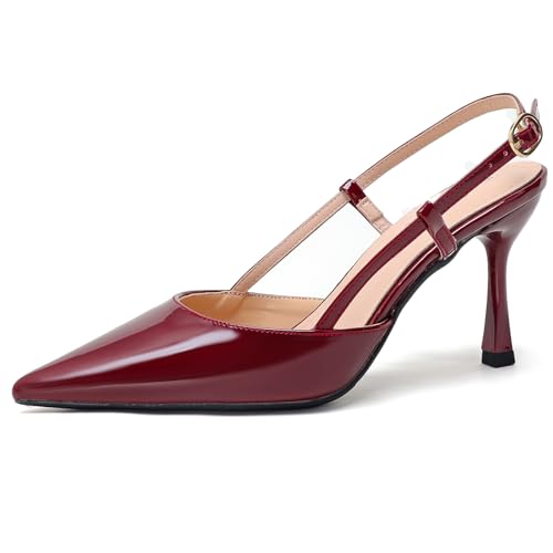 Talon aiguille en cuir verni et bout pointu à la finition haute couture pour femme