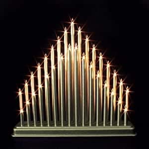Christmas Candle Bridge 33 Warm White Flameless Candles Pipe Christmas Window Decoration Or Table Decoration Low Voltage Mains Operated Festive Decor (SILVER)