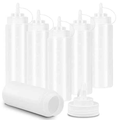 Squeeze Flasche Saucenflasche,6 Stück 500ml 16oz Plastik Quetschflasche Mit Kappen-BPA Frei,Kein Leck Condiment Flaschen für Malen,Backen,Ketchup,scharfe Soße,Olivenöl,Gewürzflasche Squeeze Bottle