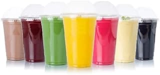 Sabco - 50pcs 12oz Plastic Cups with Lids - Clear Cup & Lid Ideal for Milkshake Frappe Juice Smoothie Cup Boba Cup Reusable Tea Coffee Drink Slush - Perfect for Takeaway & Restaurants.
