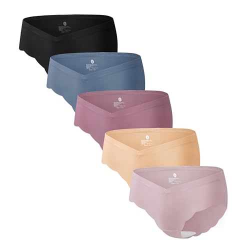 Angelhood 5 Pack Maternity Underwear Seamless, Pregnancy Postpartum Panties Wave Edge No Show Bikini...