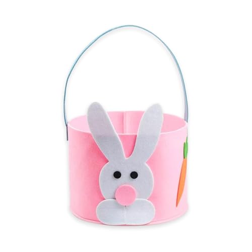 Image of Felt Easter Bunny Basket for Kids Easter Basket Canvas Tote Bunny Egg Hunt Bags,Egg Hunts and Candy Surprises(Pink)