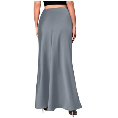 Women's Long Satin Skirt with Zipper High Waisted Flared Casual A Line Maxi Silk Skirts Party Wedding Dress3