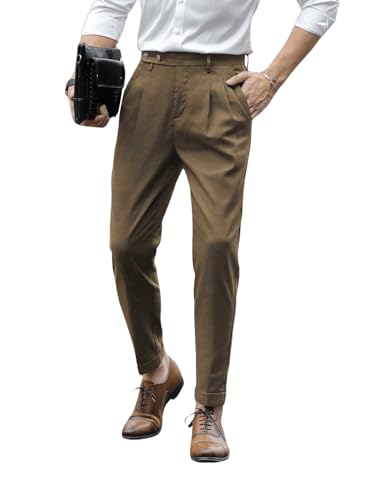 SweatyRocks Men's High Waist Fold Pleated Crop Suit Pants Work Office Business Long Trousers with Pockets