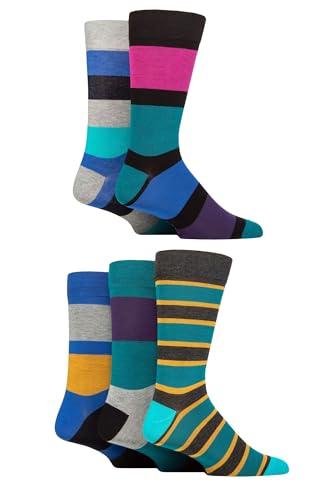 SockShop Men's Patterned Bright Colourful Natural Bamboo Socks Various Designs for Everyday Wear Size 7-11 Pack of 5 (7-11, Striped Multi Bold)