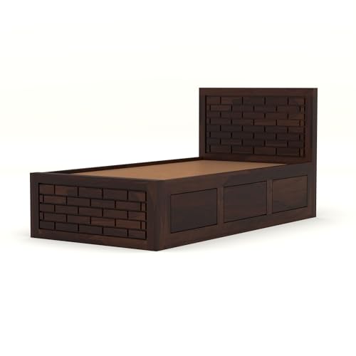 Image of Solid Sheesham Wood Single Size Bed with Box Storage for Bedroom Living Room Single Cot for Home Wooden Palang for Hotel (Walnut, Size 6 * 3)