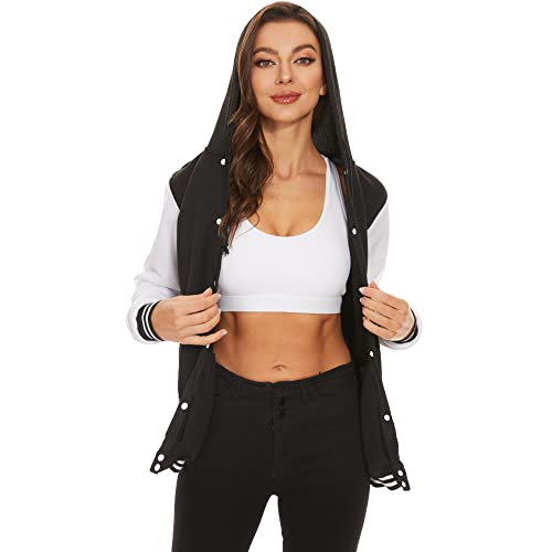 Image of Womens Baseball Jacket Varsity Uniform Casual Loose Cardigan Coat Unisex Adult Long Sleeve Warm Sports Jacket