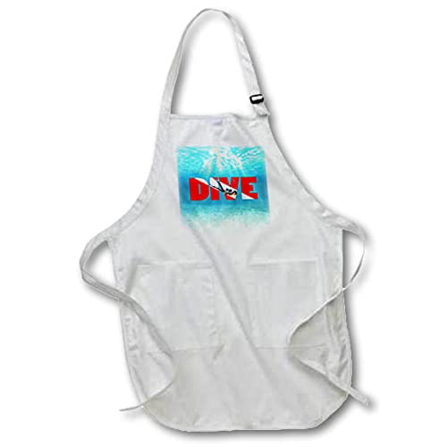 BLACK Full Length Apron with Pockets 22w x 30l - Underwater men SCUBA diver design with DIVE flag in red and white. Creative Studios – SCUBA Diving