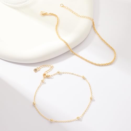 image for MIDEEO Gold/Silver Ankle Bracelets for Women,14K Gold Anklets for Wome