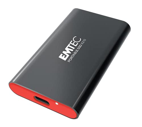 Emtec Disque SSD Externe X210 Elite 128Go - Interface USB-C 3.2 Gen2 - Technologie 3D NAND Flash - Câble vers USB-A Inclus Noir