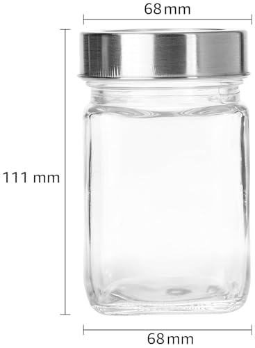 Image of CROCO JAR Square Glass Storage Containers 310ml | Transparent Airtight Kitchen Jars with Steel Lid | Cubical Glass Jars for Pantry, Snacks, Dry Fruits, Masala, Pickle & Coffee Beans | Pack of 2