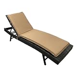 Cuscino impermeabile per chaise longue – spesso cuscino reclinabile per esterni, pieghevole, schienale alto, con legacci, per giardino e patio (cachi, 193 x 58 x 6 cm)