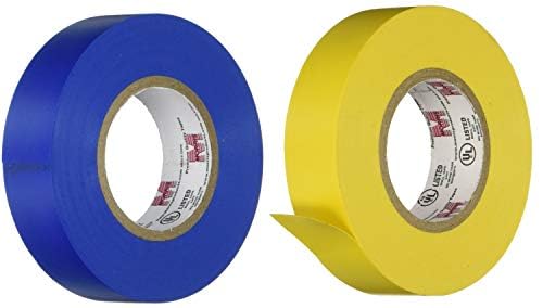 Bundle, 2 Pack, Yellow and Blue Electrical Tape, Large Rolls, Each 3/4-Inch Wide and Full 60 Feet Long, 7 mil, Use for Protective Jacketing and Bundling, Great for Color Coding