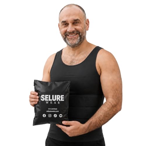 SELURE WEAR Shaping Tank Men 2.0 Compression Shirt Slimming Body Shaper Vest Breathable Stretch Undershirt (Black Medium)