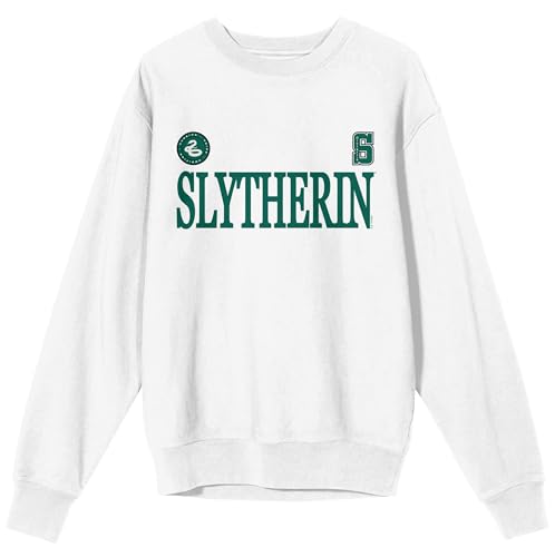 Bioworld Harry Potter Slytherin Mascot Adult White Crew Neck Long Sleeve Sweatshirt