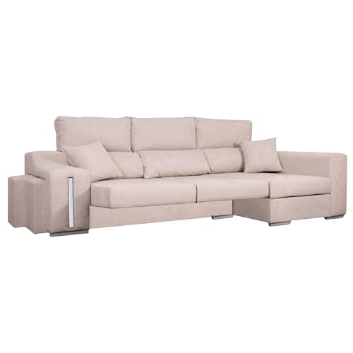 Miroytengo Sofá Chaise Longue Derecha 3 Plazas, Arcón, 2 Puffs, Oscar Asientos Extensibles Beige 263 cm