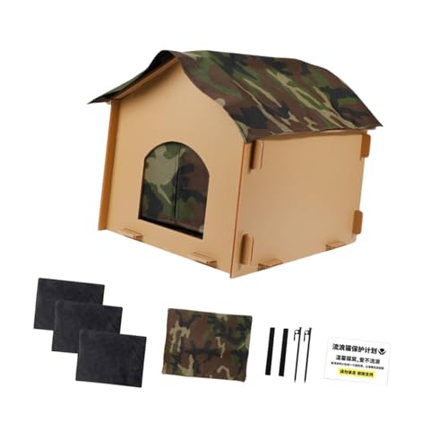 Stgfyxgs 暖かい猫シェルター、野良猫ハウス、防水取り外し可能折りたたみ式屋外猫ハウス、子猫用パッド付き, L