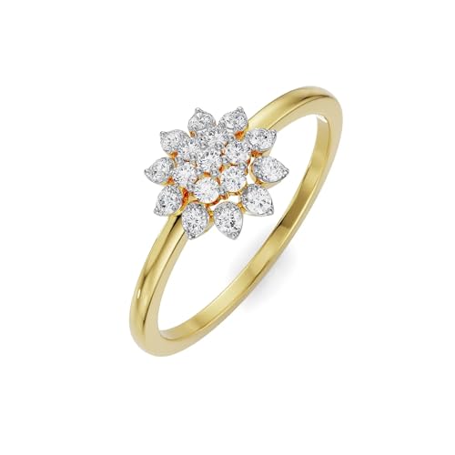 Image of EMORI Gold Floral Blooming Diamond Ring For Women With Lab Grown Diamonds Sutable For Everyday Wear - Yellow