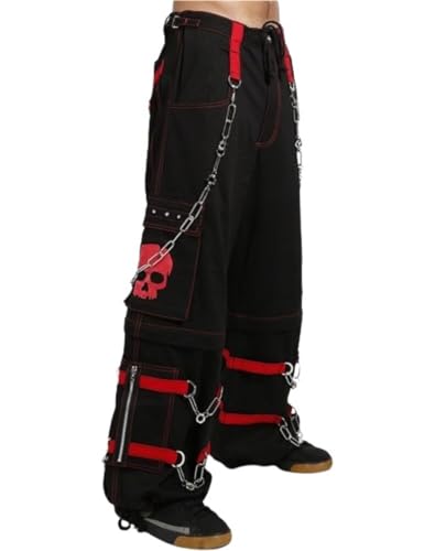 Generic Gothic Bondage Red Skull Zip Off Pants Alternative Punk Rock Cyber Chain Goth Trousers