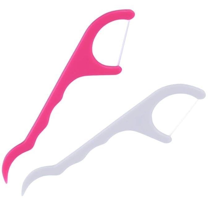 ULTRONEX Dental Tooth Pick Flossers Toothpick Cleaners, Tooth Flossing Head Oral Dental Hygiene Brush, Tooth Cleaning Tool (White Pink) (Pack of 100Pcs)-picture-18
