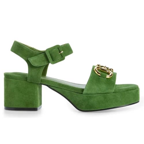 Women's Round Toe Chunky Heel Platform Suede Sandals Open Toe Adjustable Ankle Strap Gold Buckle Detail Comfortable Summer Wedding Party Dress High Heel Sandals3