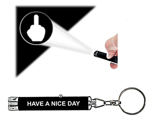 Middle Finger LED Keychain Light. Have A Nice Day Hilarious Keyring Projector Displays Humorous Command on Walls, Ceilings, Even Someone's Back. Causes Fits of Laughter & Stress Relief