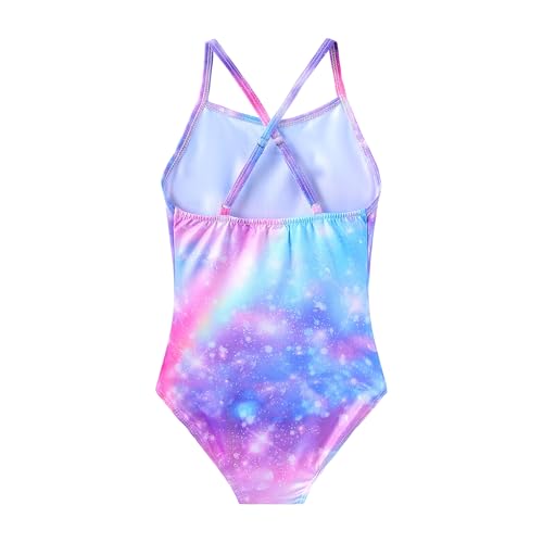 Image of iLover Girls Sparkle One Piece Swimsuits Crossback Swimwear Beach Bathing Suit with Adjustable Strap 4-10 Years