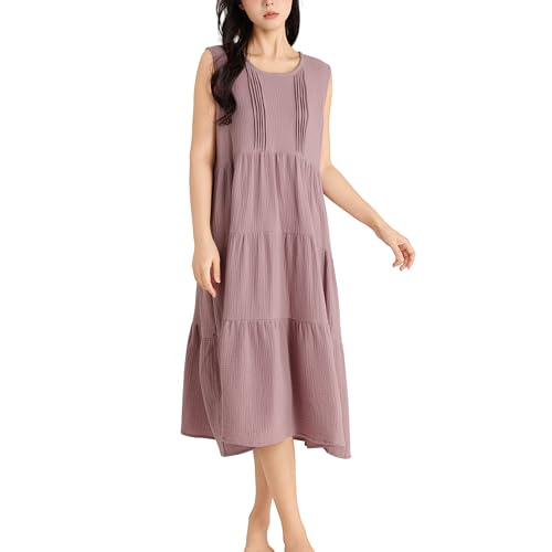 Robe de nuit en coton froissé à encolure froncée et volants