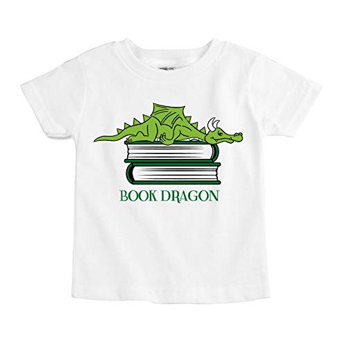 The Spunky Stork Youth Tween Boys Funny Book Dragon Organic Kids Tshirt (Youth MD (8)) White