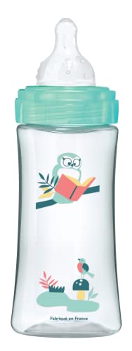 Dodie - Biberon Anti-Colique Initiation+, Vert Valentin, 330ml, +6 mois, Tétine Ronde, Débit 3