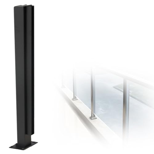 Heavy Duty Stainless Steel Balustrade Post, No-Punch Glass Railing Column for Stairs with Slots &amp; Base, 24 32 36 40 48 in High Vitreous Railing Post(C-Corner,Height 32in/80cm)