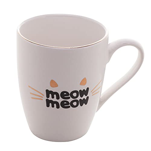 Lyor Caneca de Porcelana CAT MEOW 350ml, Branco, 1 Contagem (Pacote de 1)