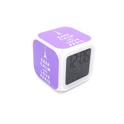 Bocaihua Paris Eiffel Tower Keep Calm Purple Alarm Clock Desk Clock Digital Alarm Clock With Led Lights Plastic Table Clock For Kids Teenagers Adults Home/Office Décor 3 Inches/7.8Cm #TOP14