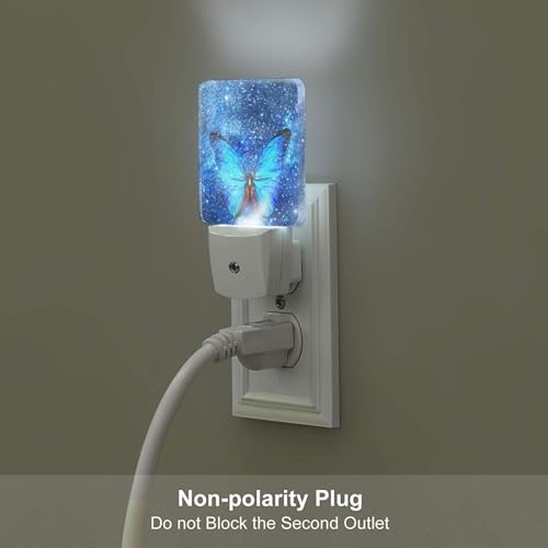 Image of Stars Shining and Blue Butterflies Night Light,Plug-in Night Lights with Dusk-to-Dawn Sensor for Stairway,Hallway,Bedroom Sleep Friendly Ideal for Women /Girls /Boys Gift,0.5w