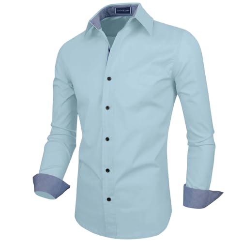 Image of Zombom Men's Solid Cotton Blend Regular Fit Full Sleeve Collared Neck Casual Shirt for Men
