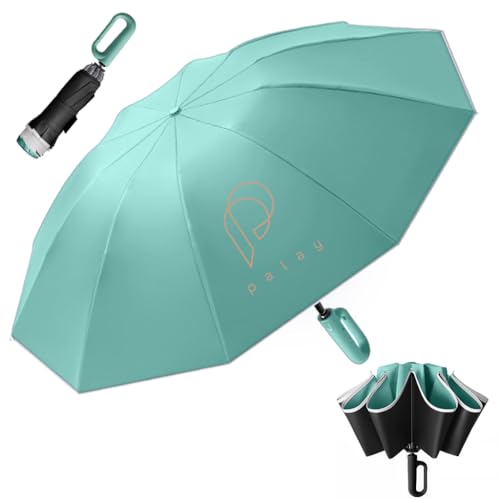 PALAY® Umbrella for Rain Big Size with Reflective Strap, 3 Fold Travel Umbrella for Sun Protection, Windproof Reinforced 10 Dual Ribs, Automatic Open/Close