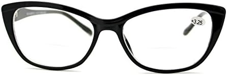 PASTL Clear Lens Glasses With Bifocal Reading Lens Womens Rectangular Cateye (black, 2.00)